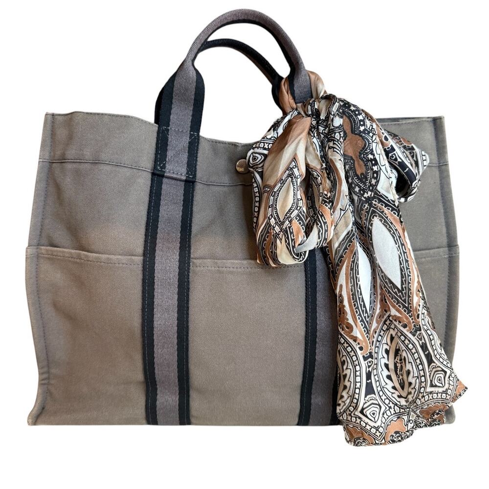 Hermes Toile Officier Fourre-Tout MM Canvas Tote Bag Gray